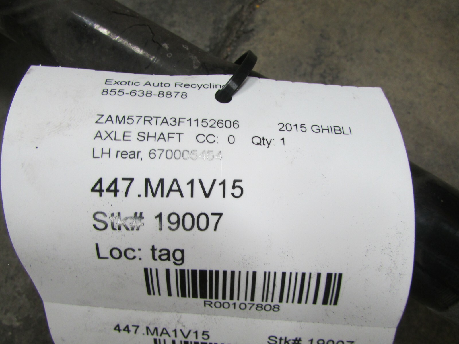 Maserati Ghibli, LH, Left Hand Rear Axle Shaft, Used, P/N 670005454