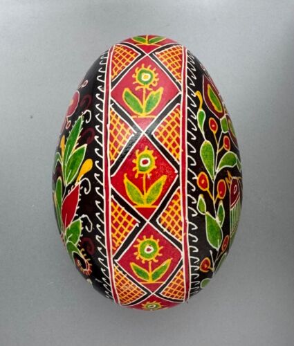 Goose Pysanky, uovo di Pasqua scritto su guscio, tinto resistente alla cera, stile #25J - Foto 2 di 6