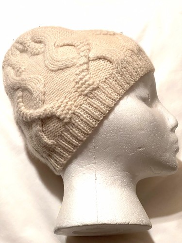 Cashmere Ribbed Cable Knit Beanie Hat 