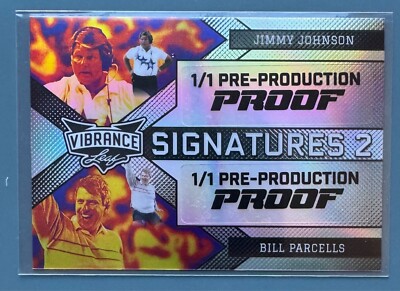 Leaf Metal Proof 1/1 Vibrance Signatures 2 Jimmy Johnson Bill Parcells