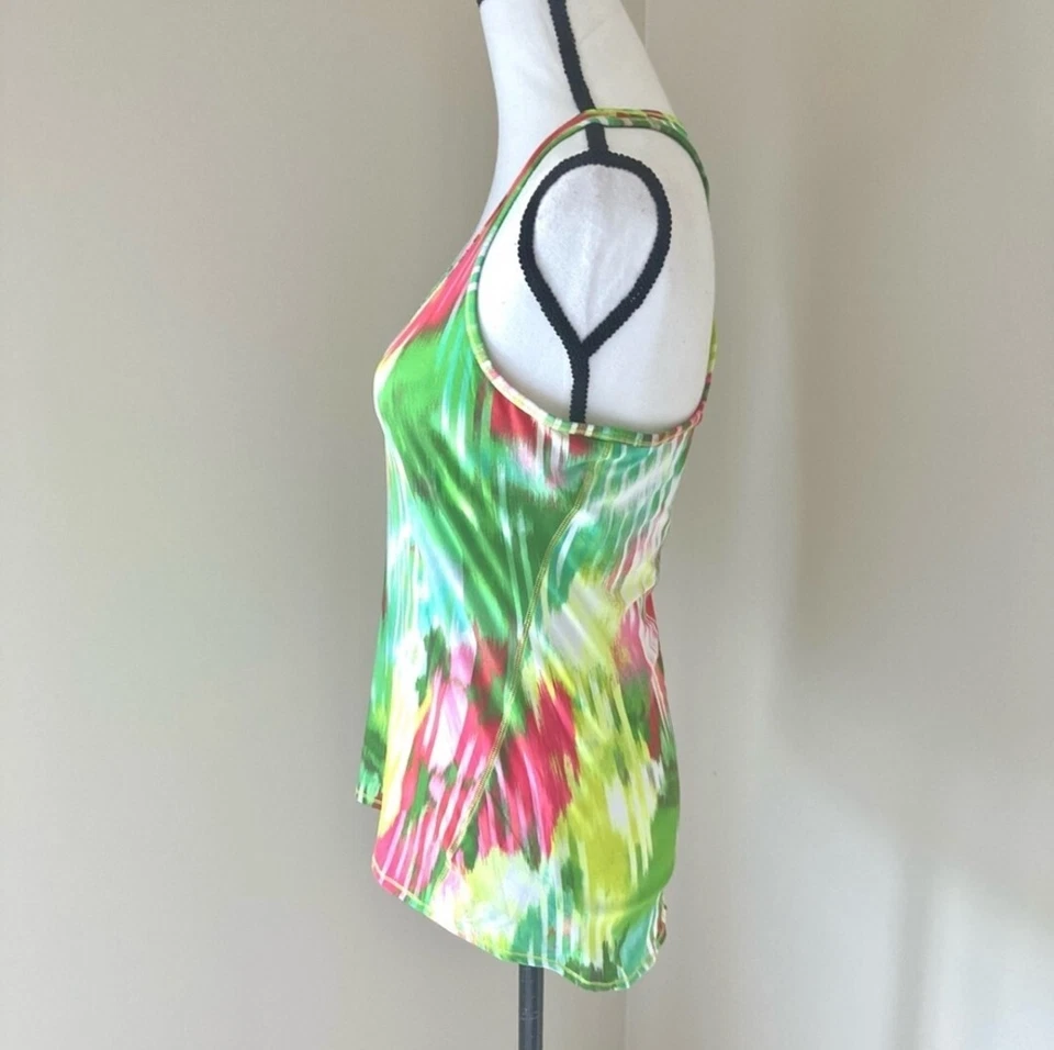 Athleta Green Pink  Tye Dye Racerback  Tank Top Athletic Yoga Size L Mint! Foto 3 de 4