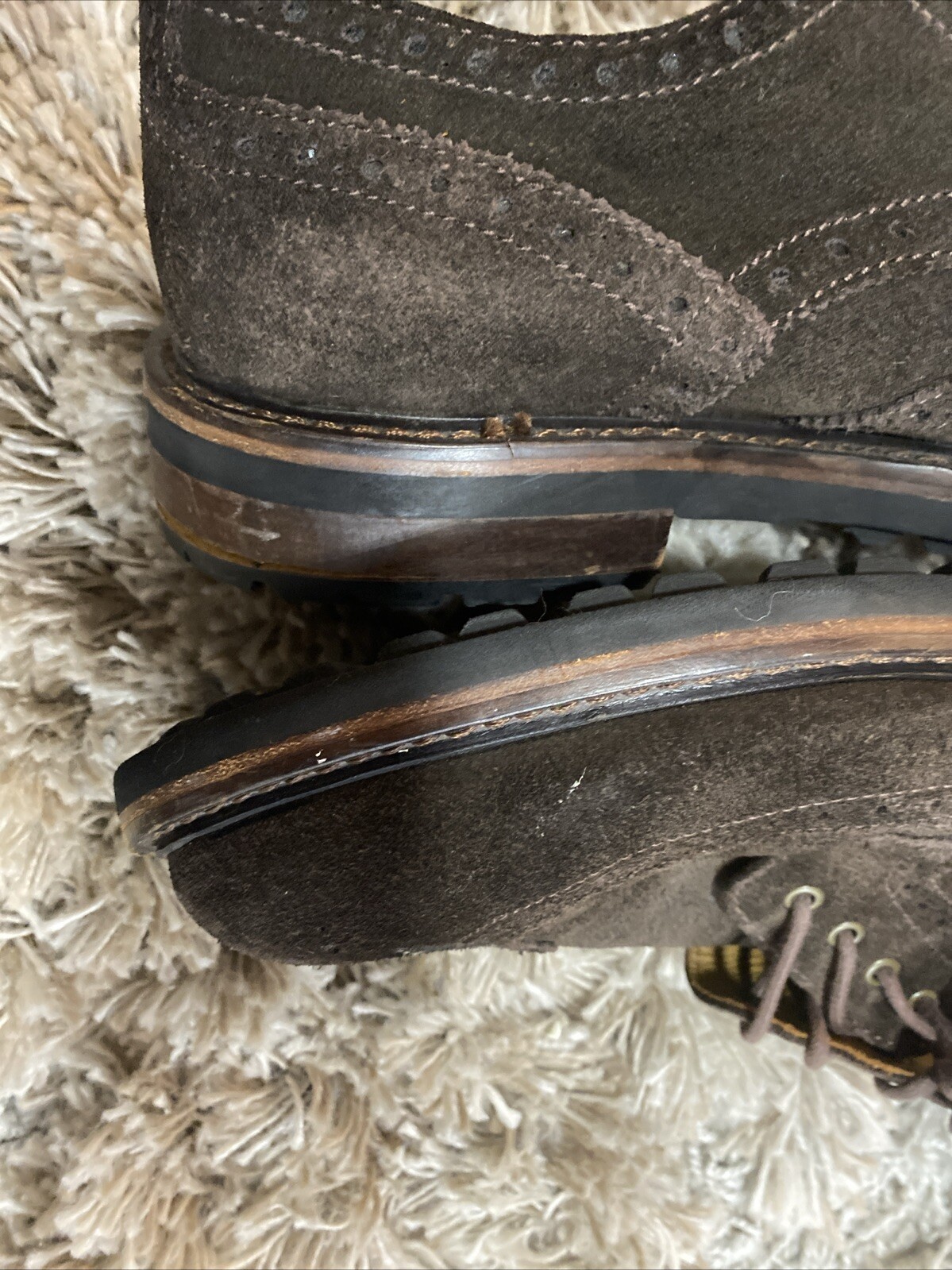 SAOLA Ralph LAUREN uomo NORBECK PUNTA ALARE CAMOSCIO MARRONE SCURO TAGLIA 9D