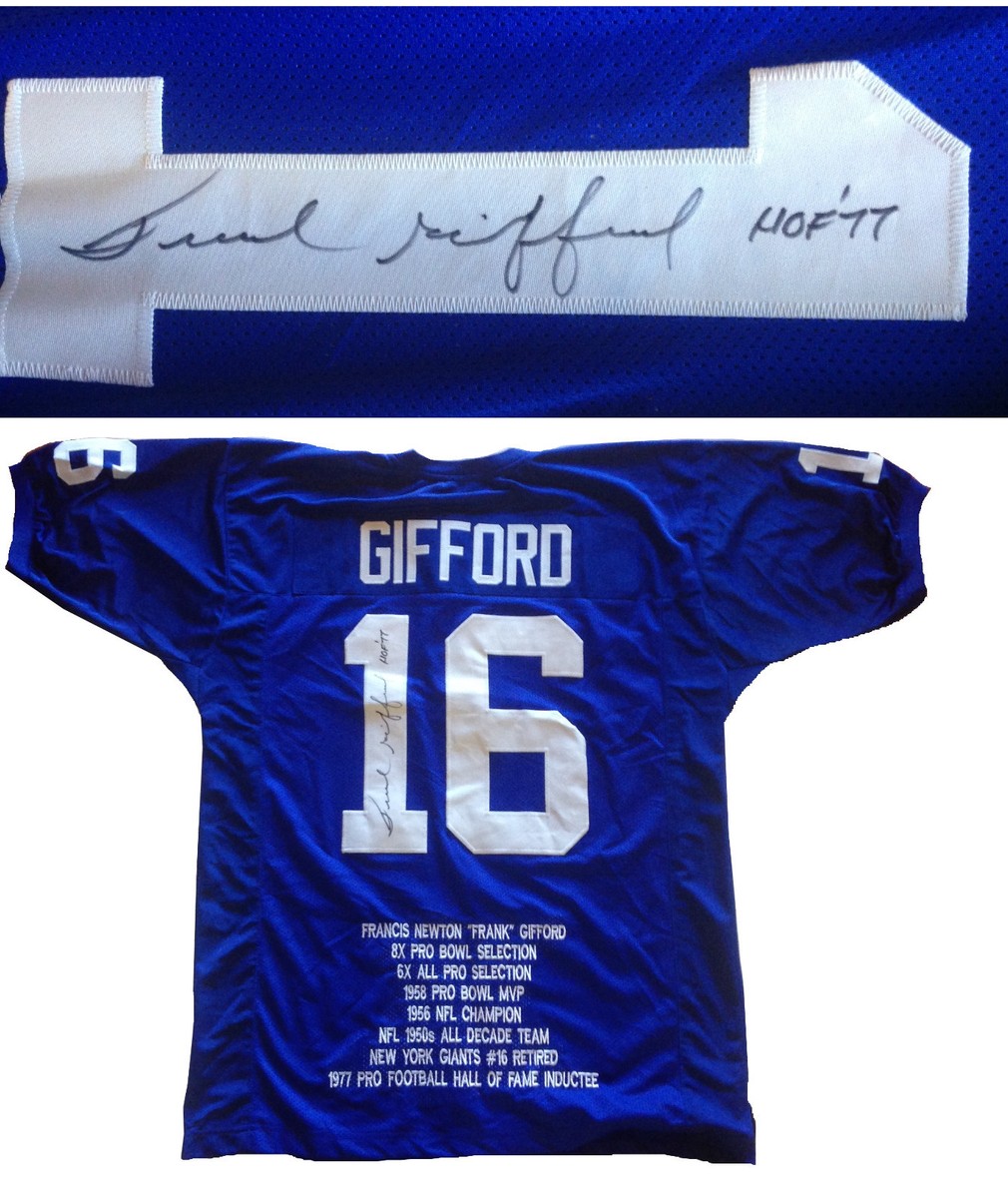 Frank Gifford Ny Giants signed CAREER STAT JERSEY HOF 77 autograph Mint CBM  COA