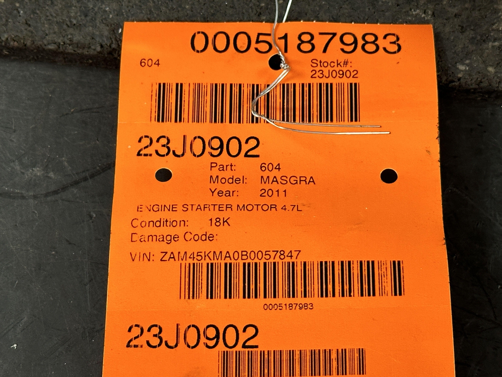 8-19 MASERATI GRANTURISMO 4.7 ENGINE STARTER MOTOR