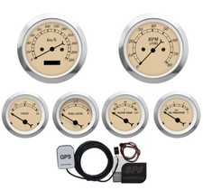 Motor Meter Racing Classic Beige 6 Gauge Set 85mm Gps Speedometer Kmh C Bar