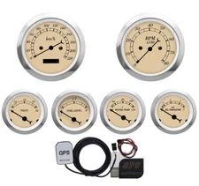 MOTOR METER RACING Classic Beige 6 Gauge Set 85mm GPS Speedometer KMH °C BAR