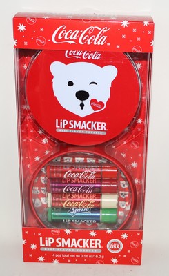 Lip Smacker 4pc Set Balm Collectible Tin Holiday Christmas Coca Cola 2017 NEW