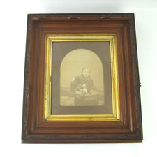 Antique Victorian Deep Picture Frame Carved Wood Gold Gilt Child Photo Glass 16"