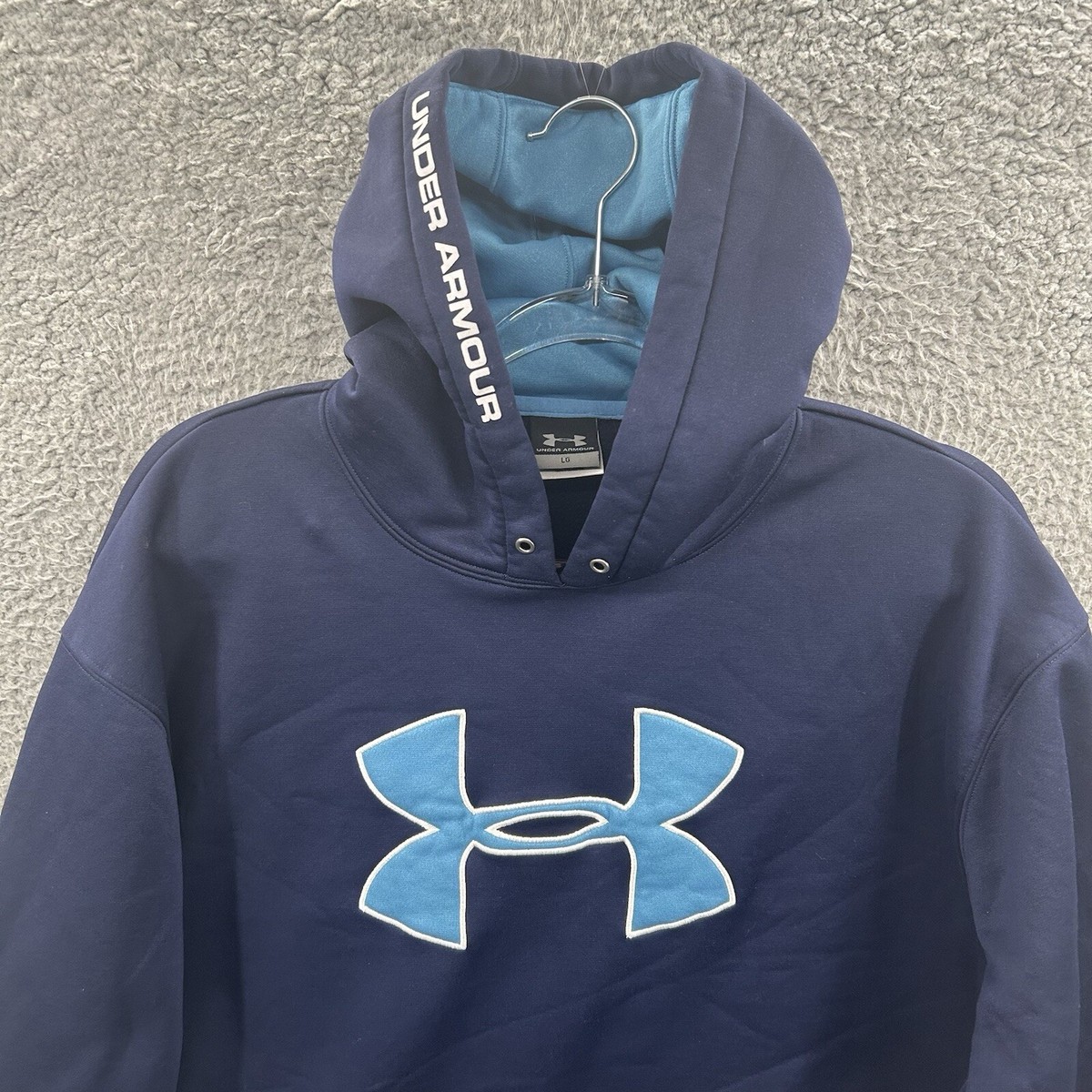 Under Armour Hoodie Mens Large Blue Sweatshirt Center Logo Training  Pullover L