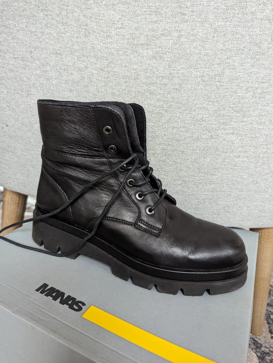 MANAS black leather lace up ankle boots size UK UK