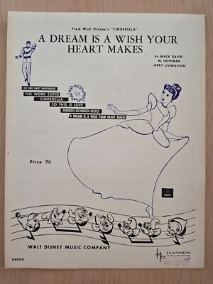 ''A Dream Is A Wish Your Heart Makes'' Sheet Music - Walt Disney's Cinderella    C