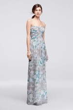 David's Bridal Floral Print Bridesmaid Dress Strapless High Low