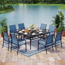 9-Piece Outdoor Patio Dining Set 60" Square Table with Umbrella Hole 8 Chairs