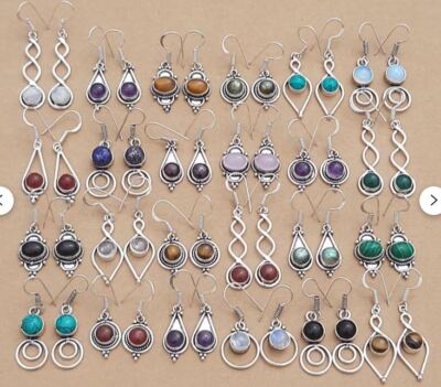Amethyst & Mix Gemstone 925 Sterling Silver Plated Handmade Unisex Earring Lot