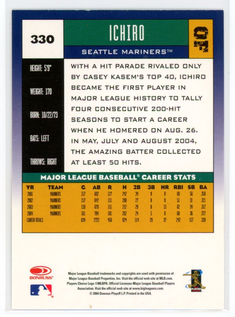 Ichiroページ 2005 Donruss Ichiro Suzuki Seattle Mariners #330 | eBay