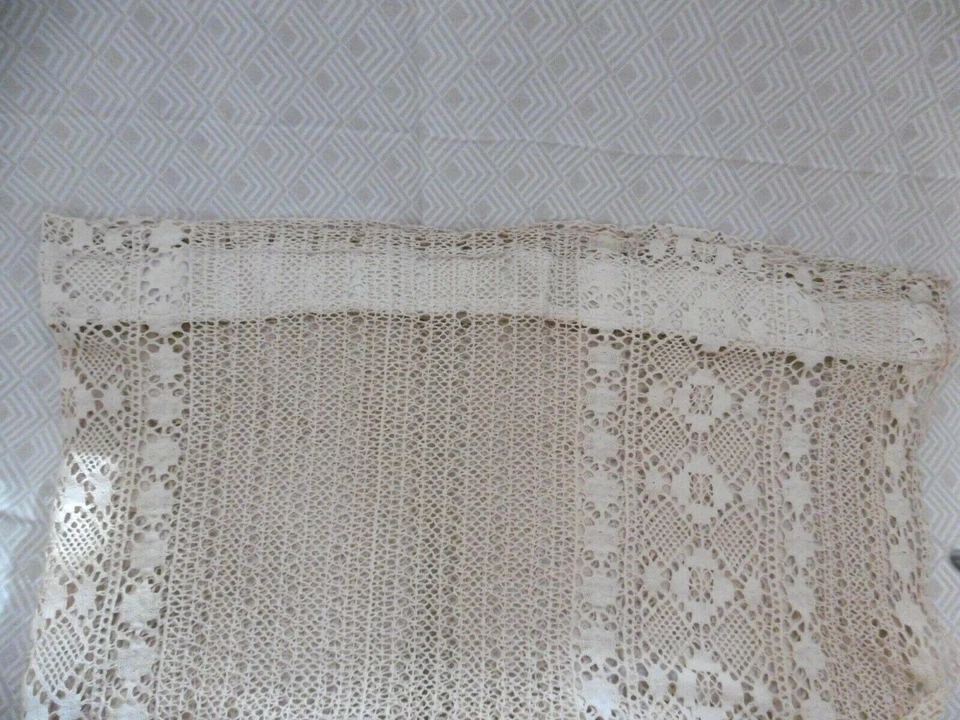RIDEAU ANCIEN CROCHET COTON Panneau 1,60 m x 2,16 m + franges Vintage  - Photo 4/4
