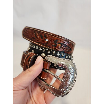 Nocona Floral Embossed Scalloped Brown Belt NWOT Nocona Belt | Floral Embossed Leather – The Cow Lot main image 2