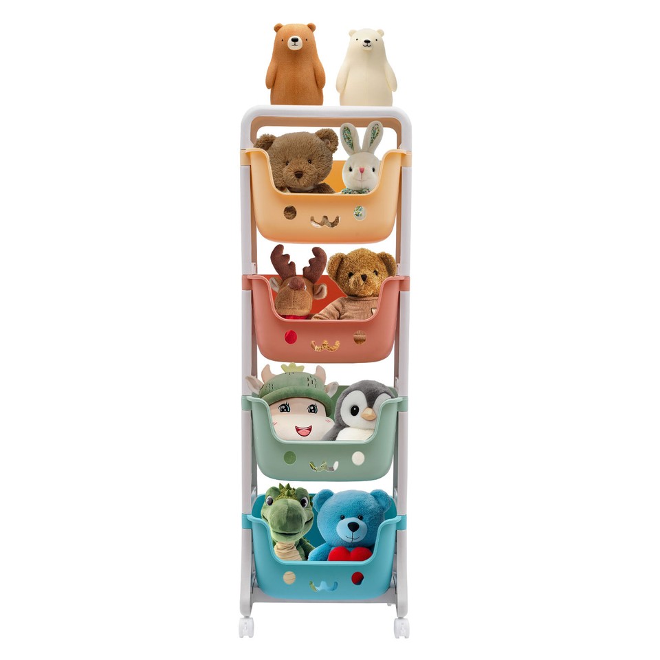 Kids Toy Storage Organizer with 4 Plastic Bins 4Tier Toy Storage Rack