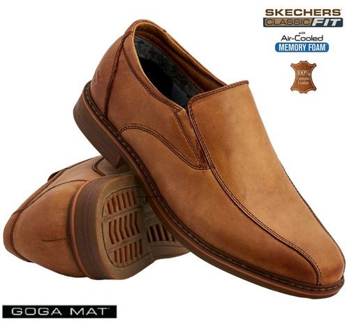 SKECHERS MENS TAN LEATHER SLIP ON DRESS 