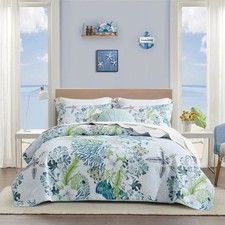 Tritard 3 Piece Coastal Beach Quilt Set King Size Ocean Beach Themed Bedding ...