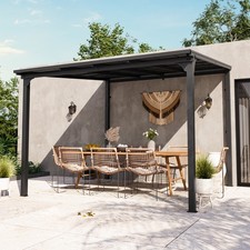 Wall Mounted Gazebo Galvanized Steel Sloped Roof w/ Drainage Gutter for Backyard