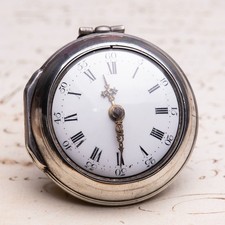 c. 1775 Silver Pair Cased Verge Fusee Antique Pocket Watch by Wright London
