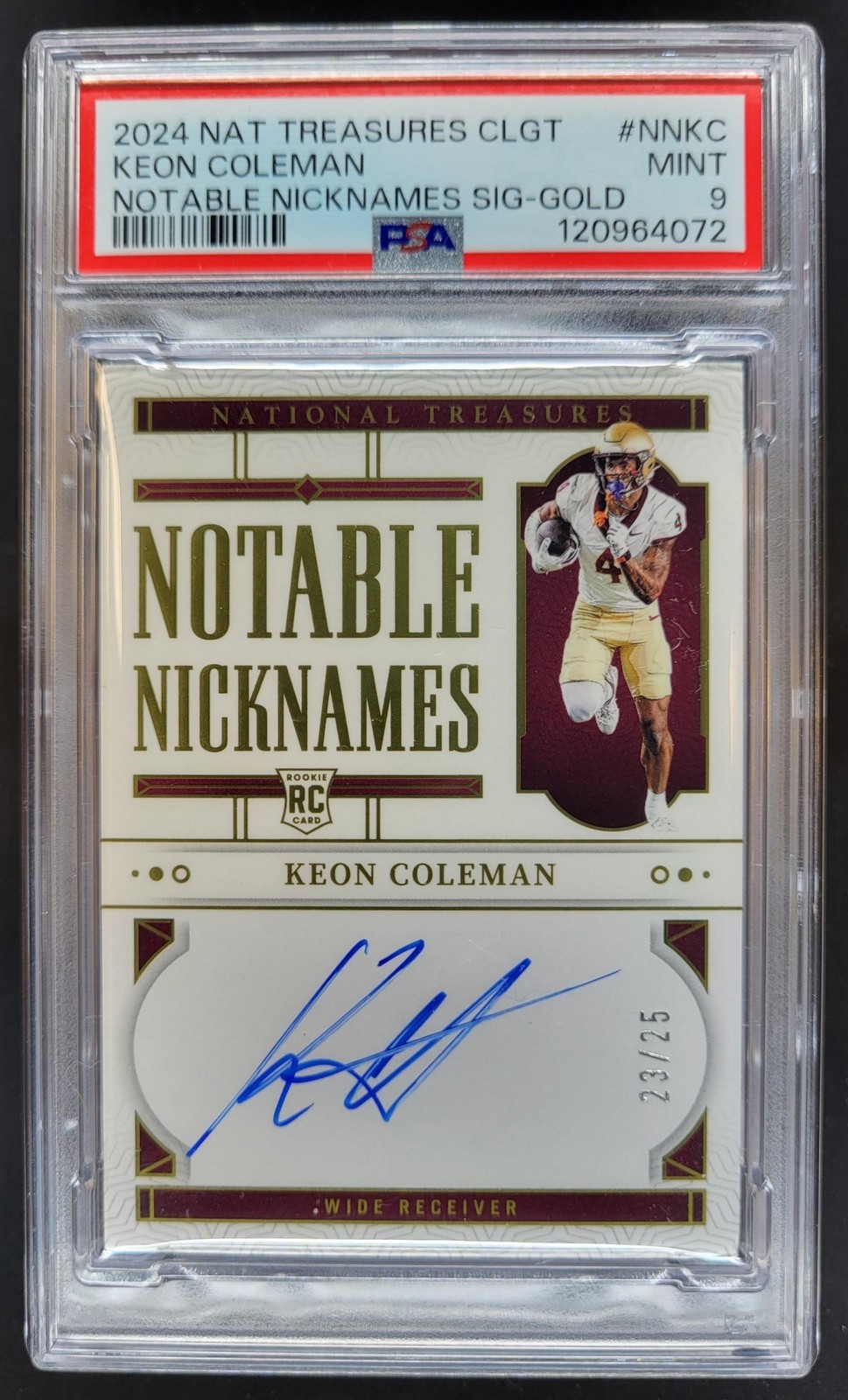 Keon Coleman Panini National Treasures Collegiate Notable Nicknames Signatures #NNKC Gold