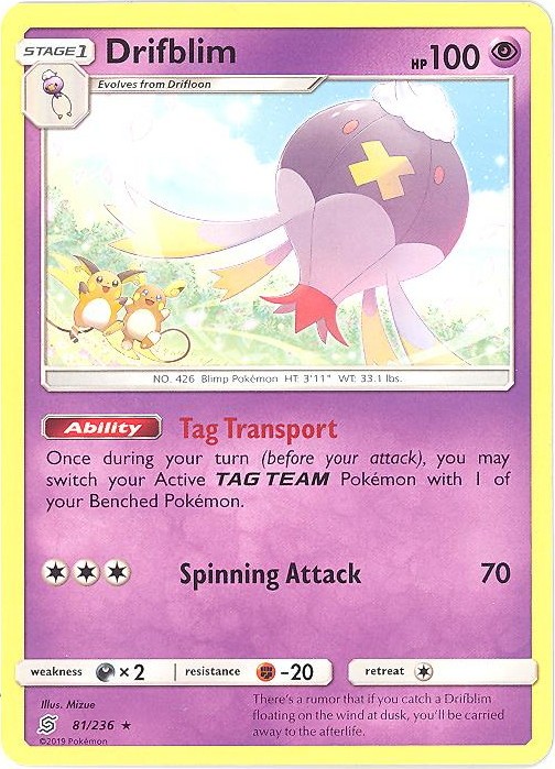 Pokemon Card - Sun & Moon Unified Minds 81/236 - DRIFBLIM (rare) - NM/M
