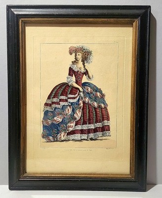 Orig. 18th C. French Fashion Color Print c.1778-1785 Galerie des Modes Engraving