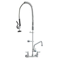 Wall-Mounted Brass Kitchen Faucet, 36" Tall, 8" Installation Width, Includes 12"
