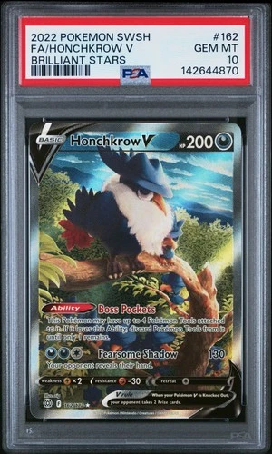 PSA 10 Honchkrow V Brilliant Stars 162/172 GEM MINT Graded Pokemon Card