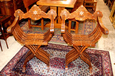 Moroccan Teak Wood Foldable Pair Of Arm Chairs