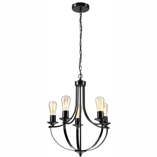 Kronleuchter HäNgelampe Schwarz Metall Ø 45 Cm 5-Flammig E27 Rustikal Esszimmer-image