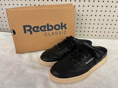 Reebok Women's 8.5 Club C 85 CN3279 Black Leather Lace Up Mule Sneaker Slides