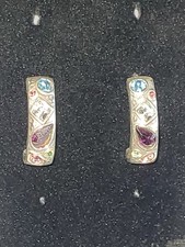 Half Hoop Post Earrings Multicolored Rhinestones Geometric Costume Fashion Gift