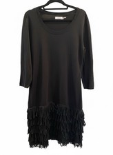Calvin Klein Sweater Dress Loop Fringe Hem Black Size L