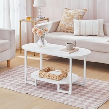 HOOBRO Coffee Table for Living Room, Oval Small Coffee Table with 2-Tier Open St