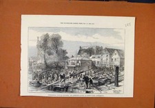 Original alter antiker Druck International Vier Ruder Boot Rennen Hammersmith um 1872