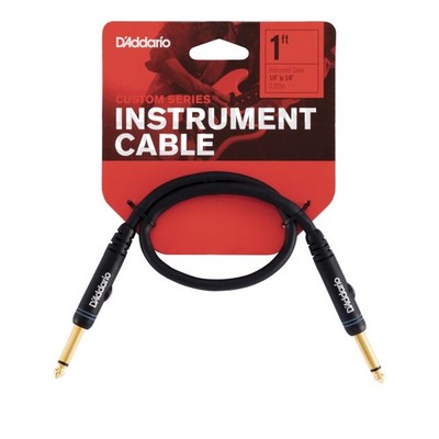 D'addario 1 Foot Black High Performance Gold Plated Electric Cable