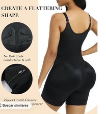 Women s Black One-Piece Shapewear Bodysuit Zipper Adjustable Straps Crotch M
