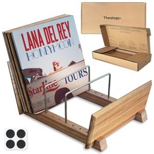 Solid Acacia Wood Metal Vinyl Record Storage Holder Fits 50-70 Albums Rack