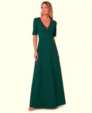Adrianna Papell Emerald Green Short Sleeve Beaded Keyhole Gown Size 14 $249