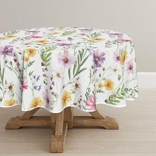 Horaldaily Spring Summer Tablecloth 70x70 Inch Round, Yellow White Purple Daisy