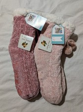 MUK LUKS 2 pairs Fleece Lined Cabin Socks Pink Womens L/XL 8-11 NWT