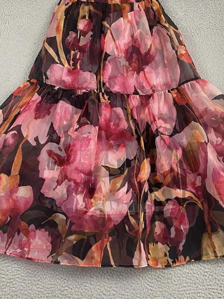 NEW Anthropologie Puff-Sleeve Organza Midi Dress Size XS Silk Floral Backless - Image 4 of 4
