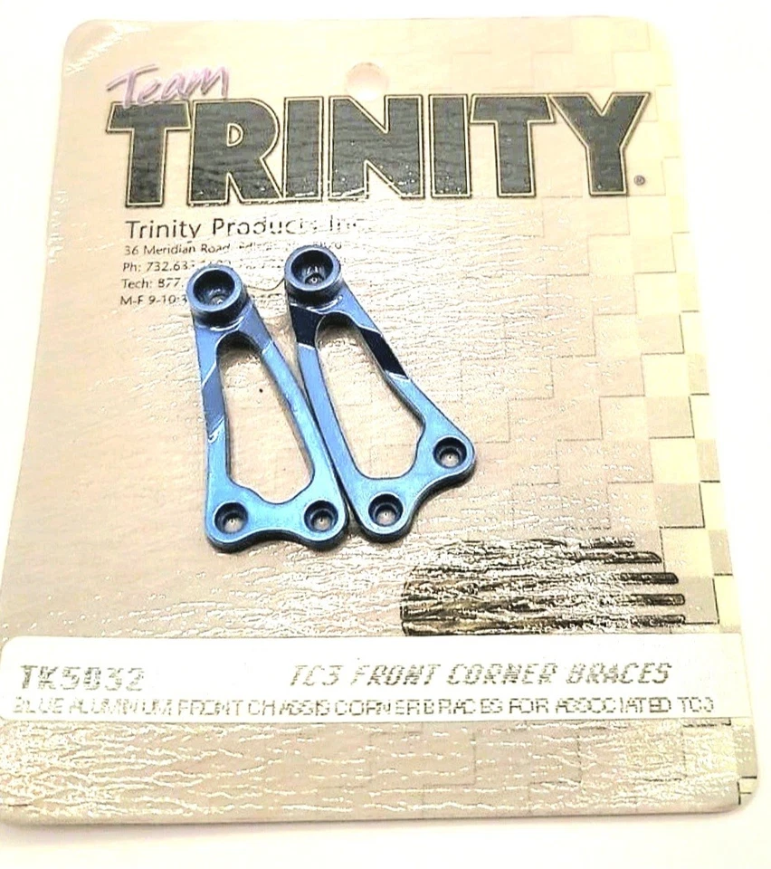 Trinity TK5032 AE TC3 TC4 Blue Aluminum Front Chassis Corner Braces Upgrade RARE - Image 4 of 4