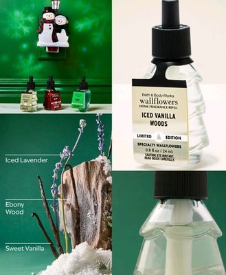 2x ICED VANILLA WOODS Christmas Tree Shaped Wallflower Refills Bath Body Works