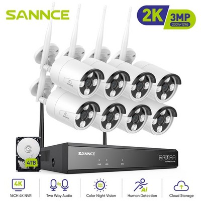 SANNCE Wireless 16CH 8MP NVR 3MP WIFI Security Camera System Outdoor 2-Way Audio