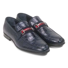 Golden Pass Men's Blue Crocodile Print Calfskin Leather Loafer (10.5)