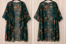 LuLaRoe Teal Floral Sheer Chiffon Kimono